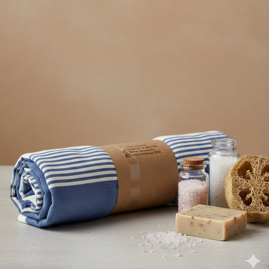 Fouta Cotton Towel - 100x200cm - Blue & White Striped