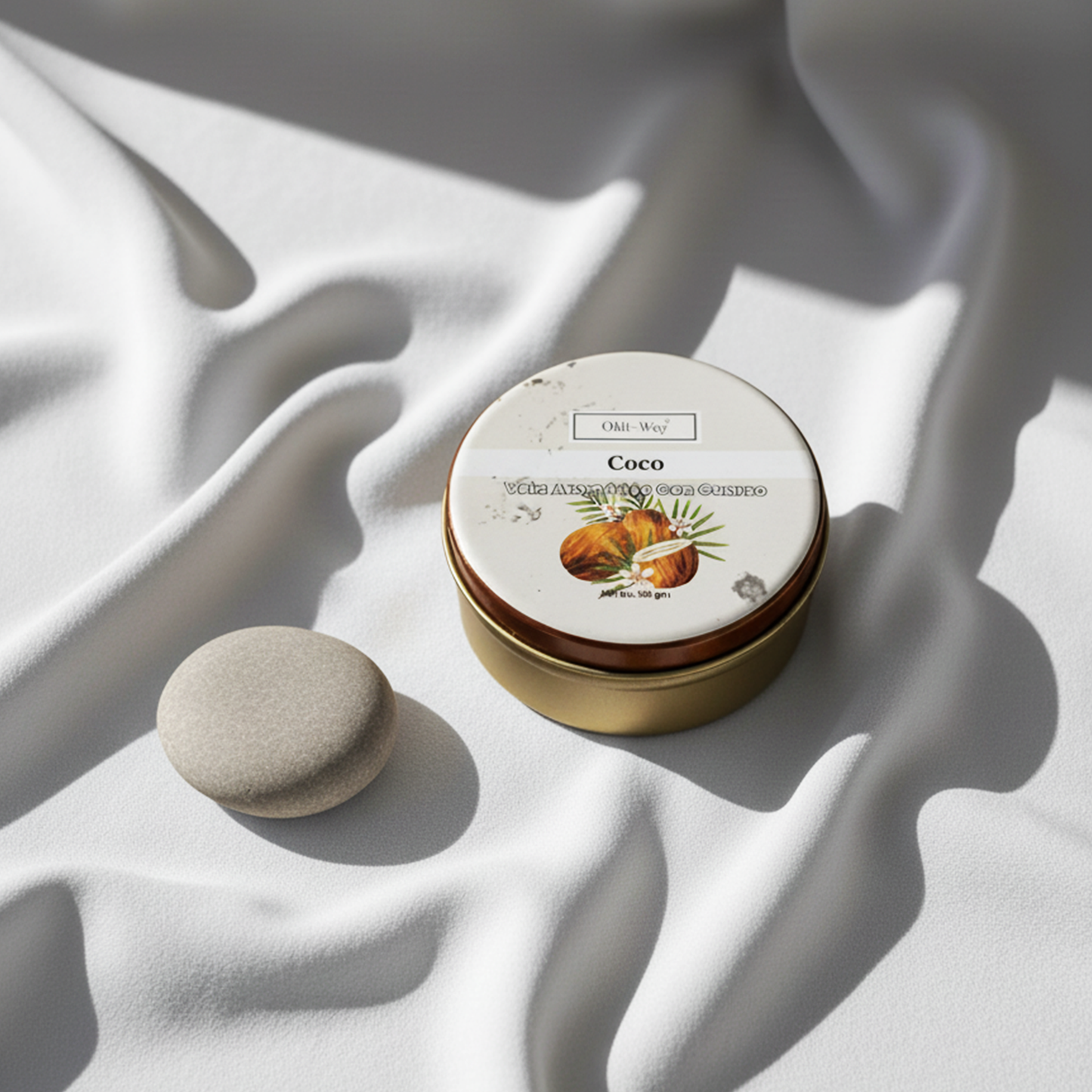 Cosmetic container with a lid on a textured white surface