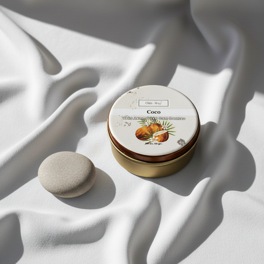 Cosmetic container with a lid on a textured white surface