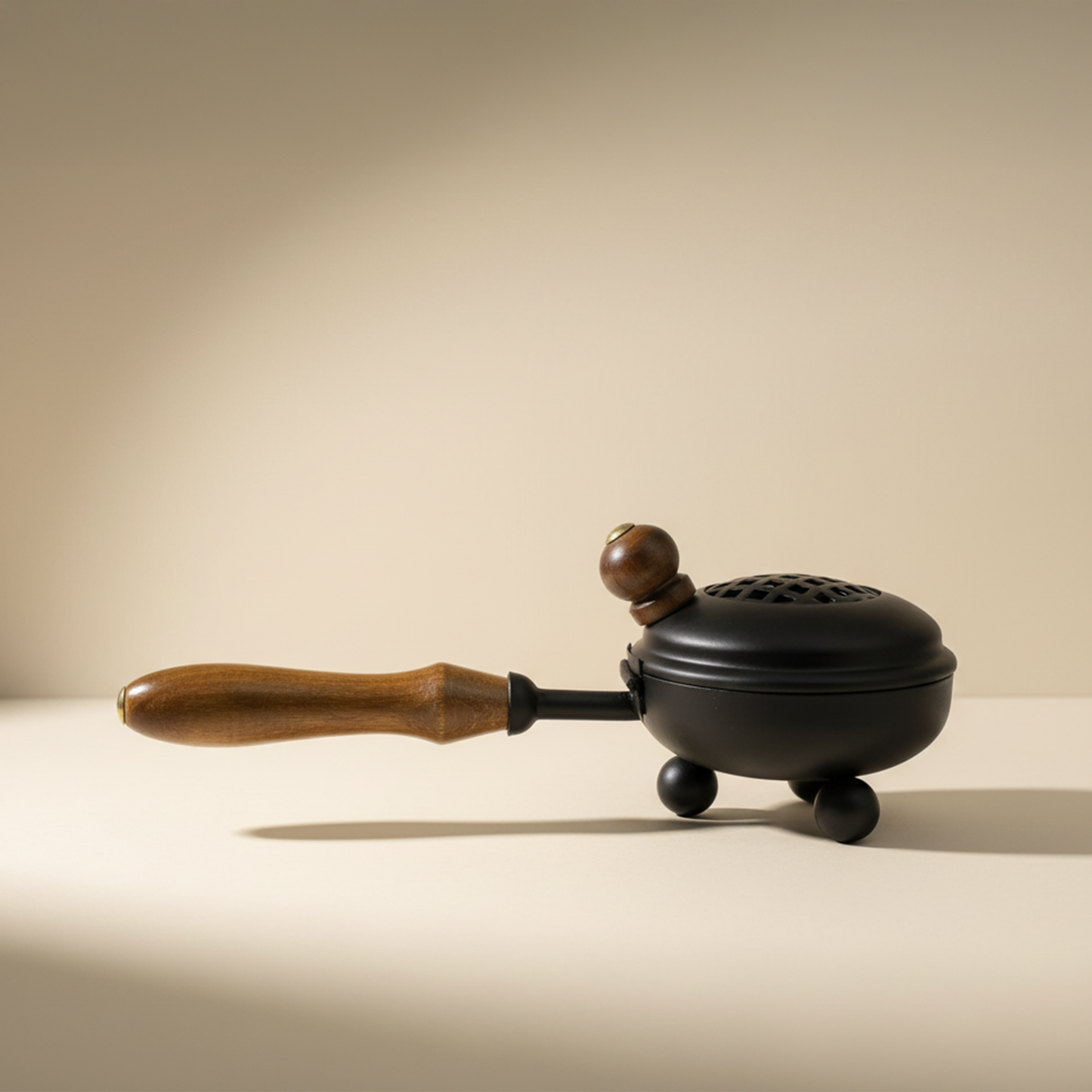 Iron Smudge Pot with Wooden Handle - 2 Piece Set