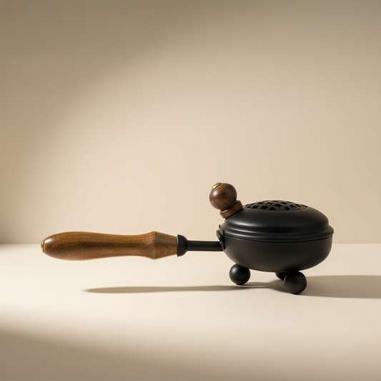 Iron Smudge Pot with Wooden Handle - 2 Piece Set