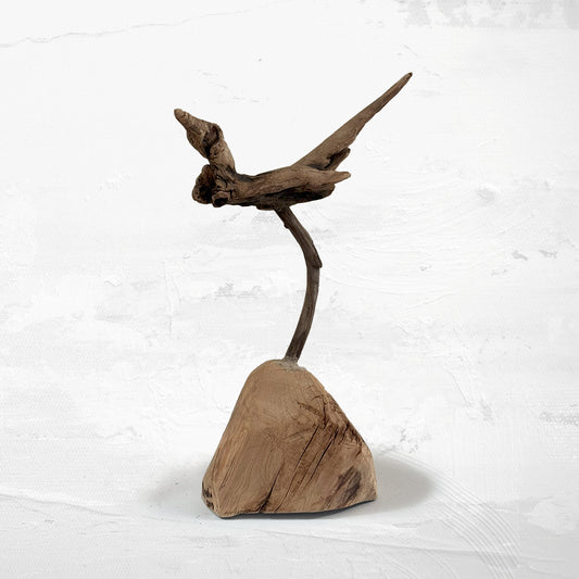 Open Palette eco-friendly home decor bird driftwood sculpture on wooden base natural minimalist accent piece