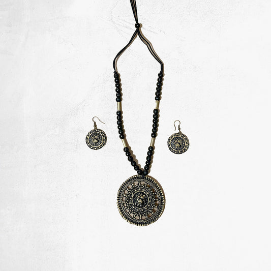 Oxidized Black Beads Necklace and Earring Set 2