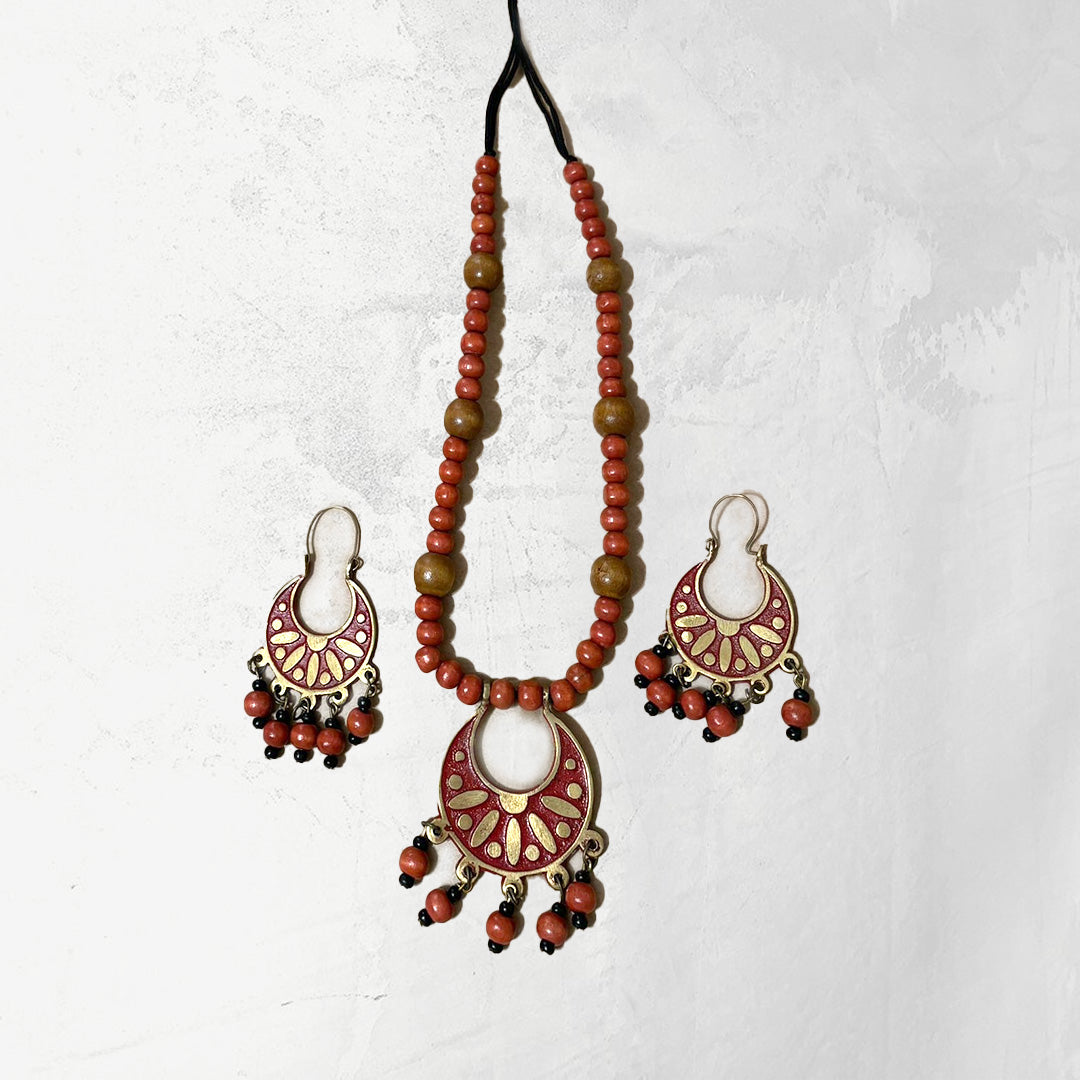 Tribal Style Necklace with Red and Gold Accents Set-4