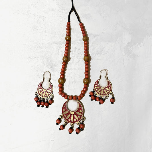 Tribal Style Necklace with Red and Gold Accents Set-4