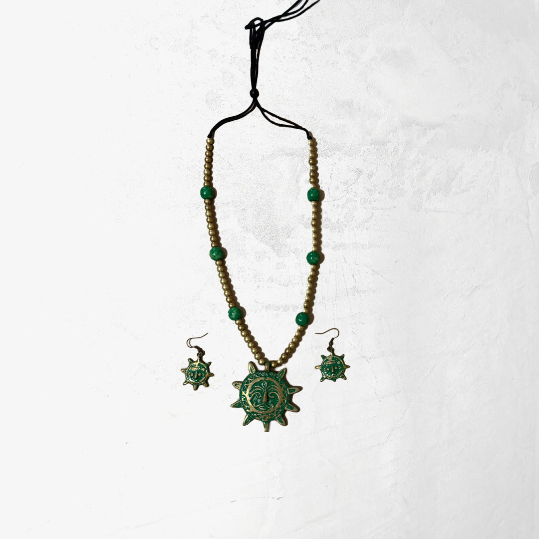 Handcrafted Green Amulet Beaded Necklace Set -6