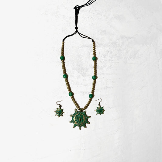 Handcrafted Green Amulet Beaded Necklace Set -6