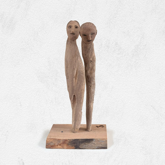 Open Palette sustainable couple sculpture carved reclaimed wood abstract pair on wooden base for modern home decor